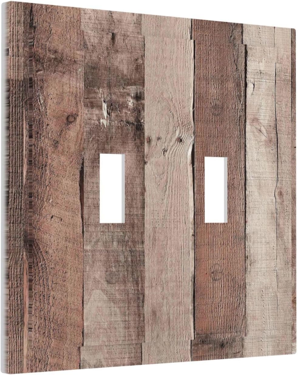 Decorative Switch Plates Retro Wood Brown Farmhouse Barn Wooden 2 Gang Double Toggle Outlet Light Switch Cover Wall Plate Electrical Faceplate for Farmhouse Cabin Decor