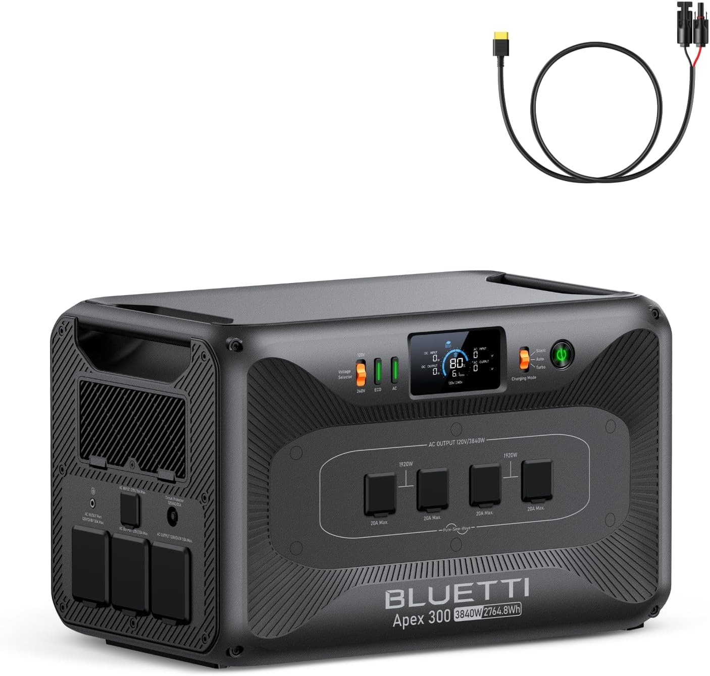BLUETTI Solar Generator Apex 300 & PV Cable, 2764.8Wh LFP Battery Backup with 6 3840W AC Outlets (7680W Surge), Simultaneous 120V/240V Output & Black Start, Modular Power for Home, RV and Emergencies