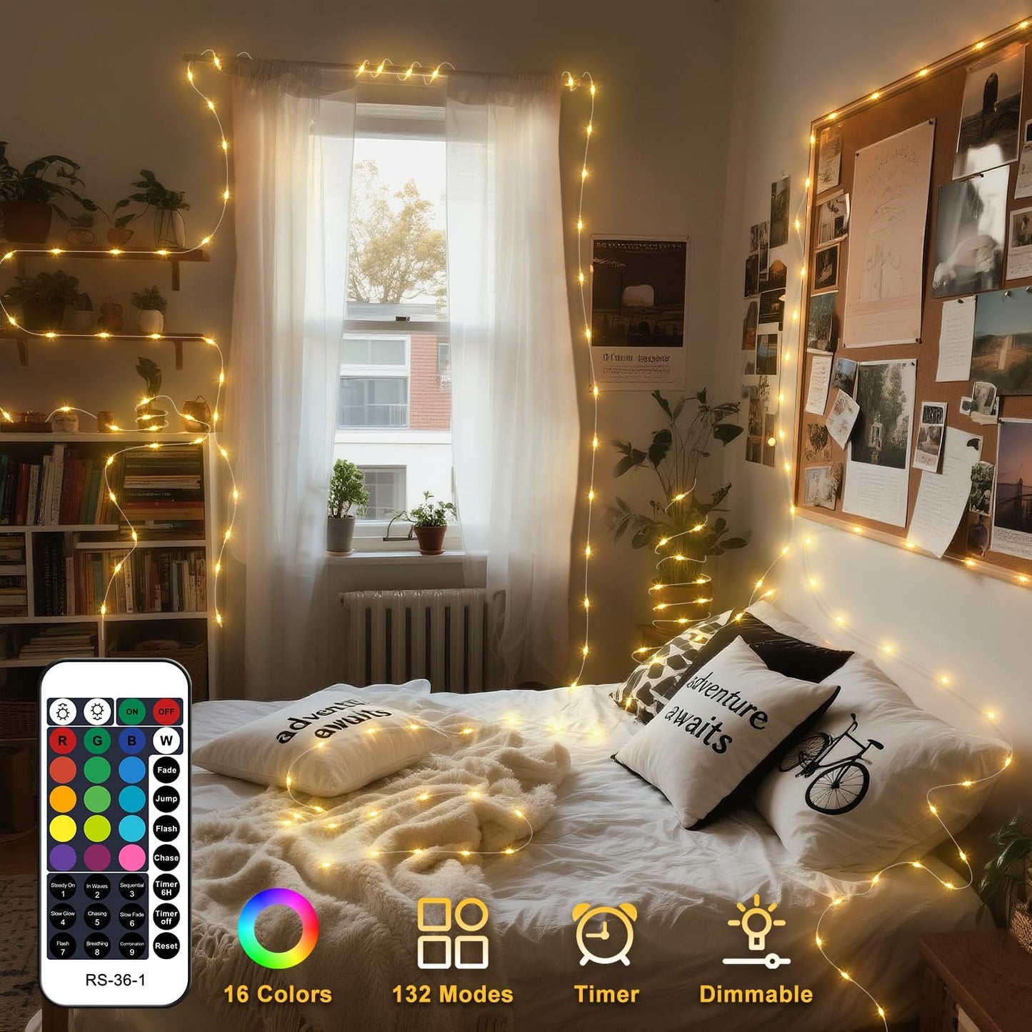 OMIKA Fairy Lights Plug in, 16 Color Changing, 40ft 120 LED Twinkle Lights with Remote Timer, 132 Modes Firefly Decorative Lighting for Bedroom Wedding Christmas Tree Halloween Décor