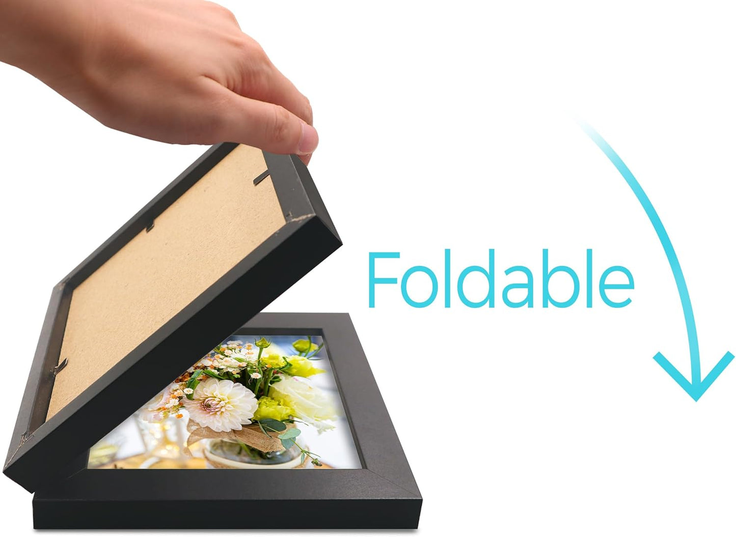 Double 4x4 Square Combo, Black Wood Picture Frame, 3.5x3.5 Opening Foldable Photo Frame on Table-top or Wall