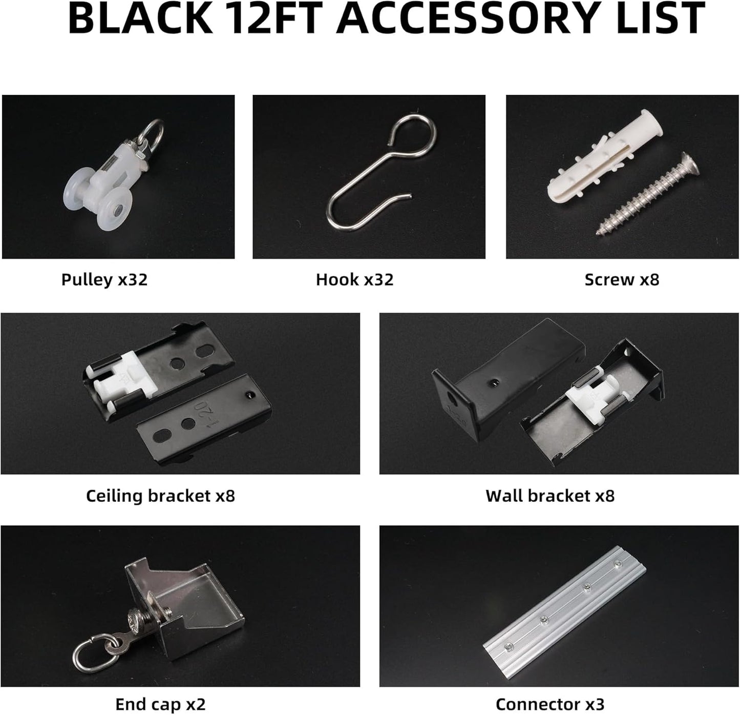 Curtain Track for Ceiling or Wall, Heavy Duty Aluminum Alloy with Smooth Sliding, Easy to Install, Black, 3ft To 12ft