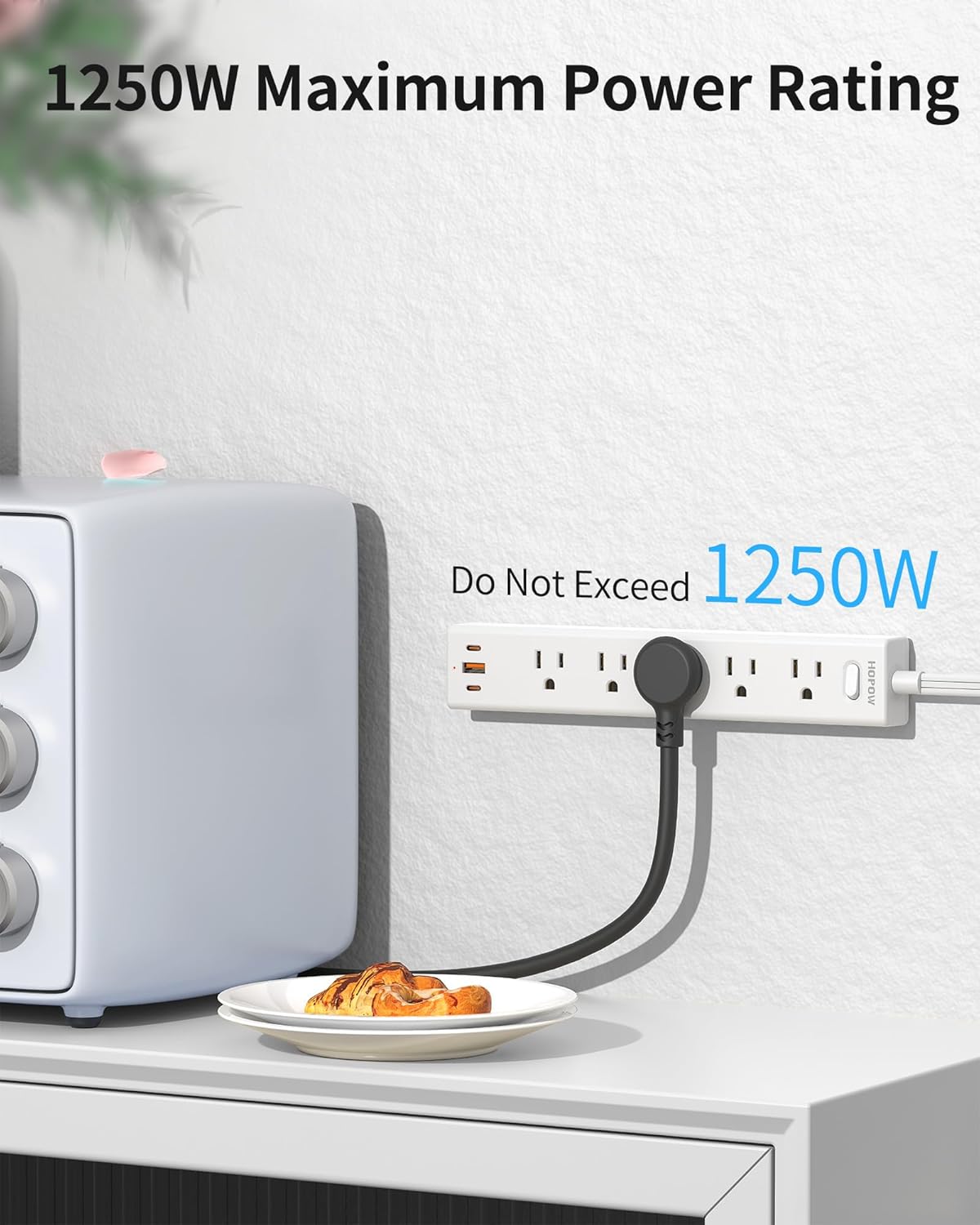 Power Strip Surge Protector, 2 Pack, 6 Ft Ultra Thin Flat Extension Cord, Surge Protector with 5 Outlets & 3 USB Ports (2 USB C), 1700 Joules, 3-Prong, Wall Mount for Home Office Dorm, White