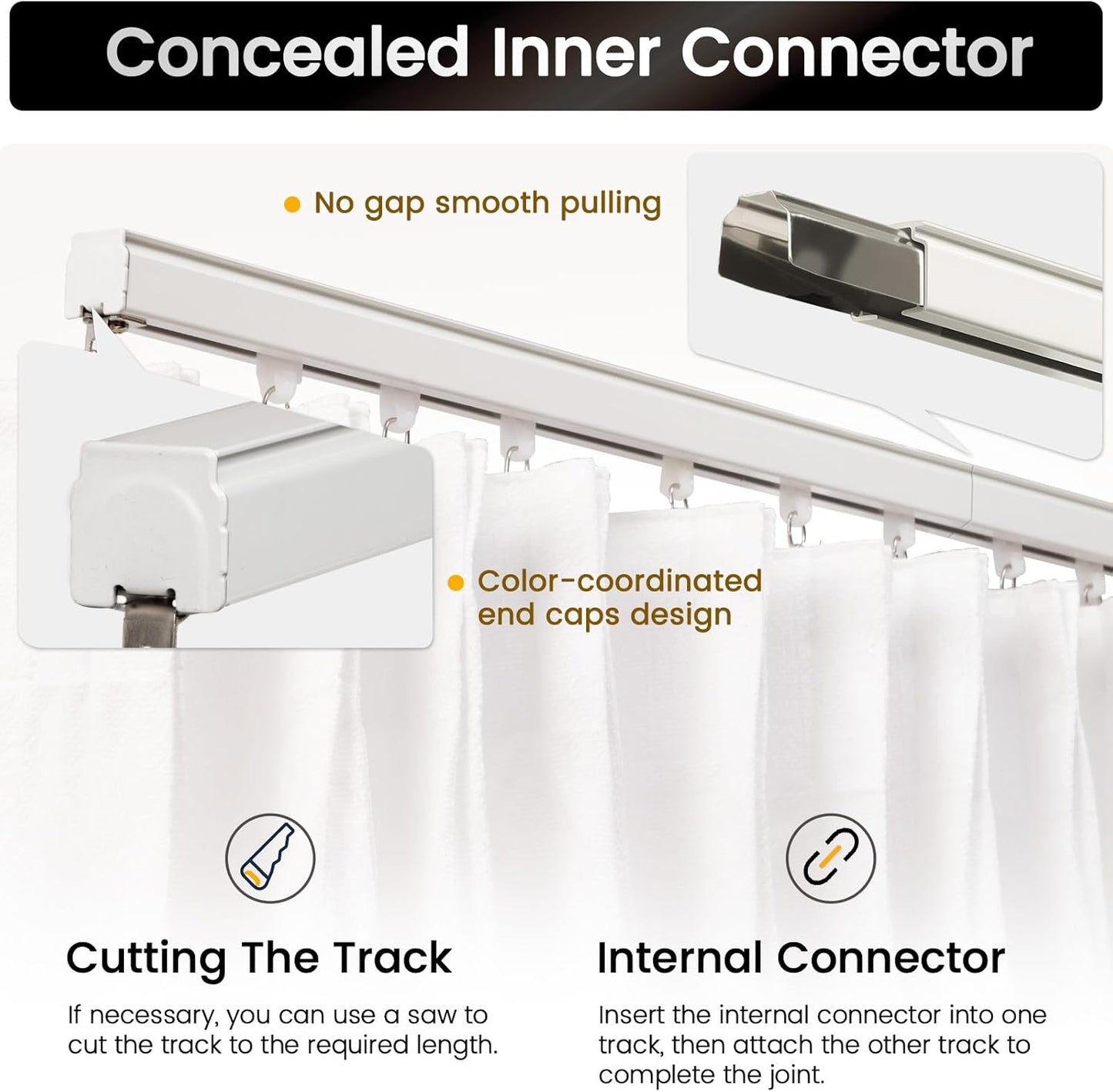 Aluminum 15 ft–18 ft Ceiling Curtain Track Set with 3 Types of Hooks, Adjustable Ceiling/Wall Mount Room Divider Curtain Rail System, White