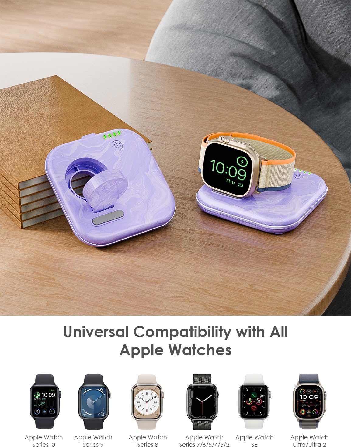 Portable for Apple Watch Charger 2000mAh - Foldable Magnetic Power Bank for Series 2-10/SE/Ultra1/2, Emergency Backup Charger with Type-C Travel Cable