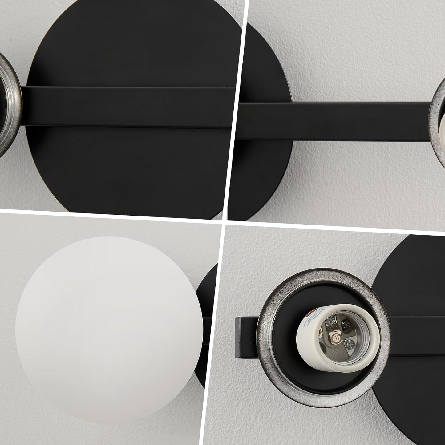 Black Bathroom Vanity Light Fixtures: Modern Wall Scones With 2 Milk Glass Shades - Globe Makeup Lighting Fixture over Mirror - Brass Ball Powder Room Vanities Lights for Hallway Bedroom Bulb Excluded