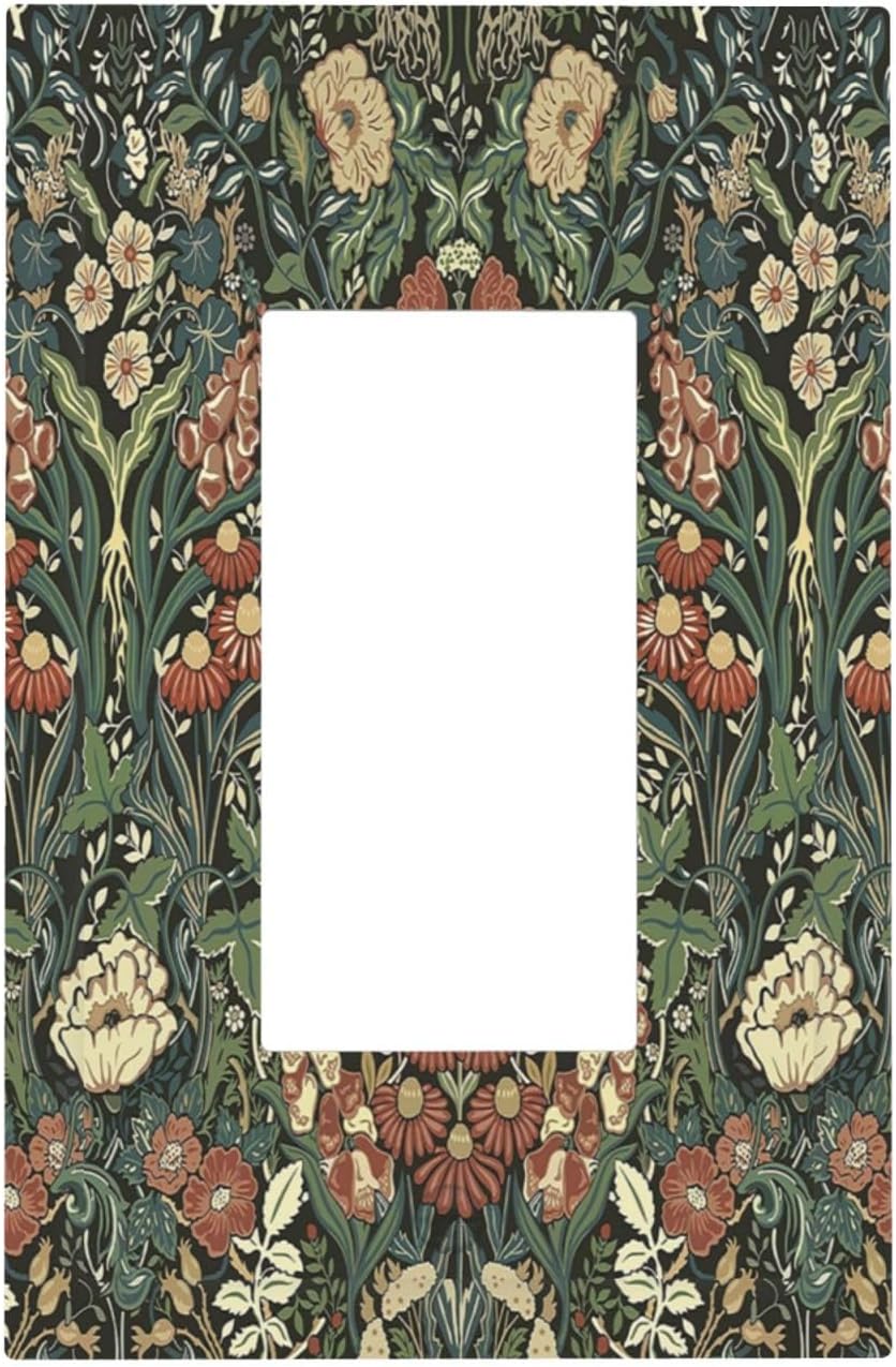 Decorative Outlet Covers Vintage Dark Floral William Morris Green Flower 1 Gang Single Rocker Light Switch Cover Plate Wall Plates GFCI Faceplate for living Room Home Decor