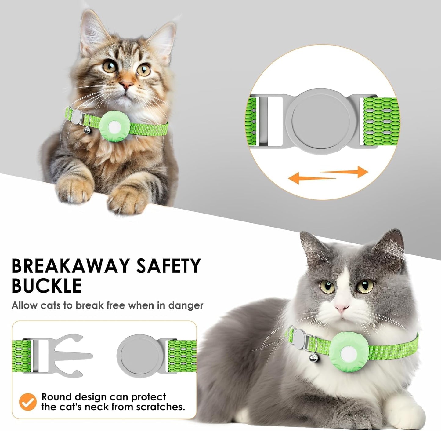 GPS Tracker, Tractive GPS Cat Tracker, Cat Tracker Collar with Safety Elastic Buckle, Works with Any Collar,Compatible with Apple Find My App (Only iOS), No Monthly Fee, Light Green