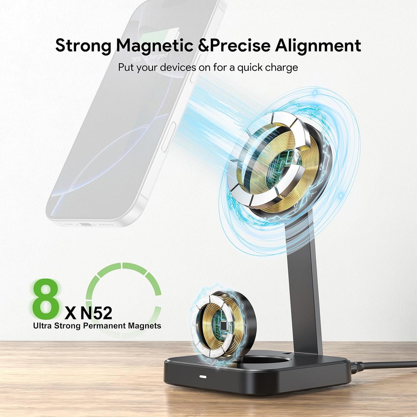 Esoulk 15W 2-in-1 Wireless Charger, Foldable Magnetic Fast Charging Station for iPhone, Apple Watch, and Smart Watch