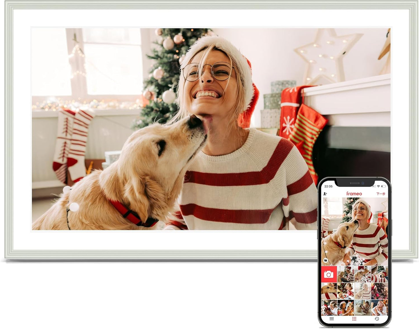 Frameo 15.6 Inch Digital Picture Frame - Large WiFi Electronic Photo Frame with 32GB Storage, 1920x1080 FHD IPS Touch Screen, Wall-Mountable & Tabletop Display, for Women & Mom, Grey