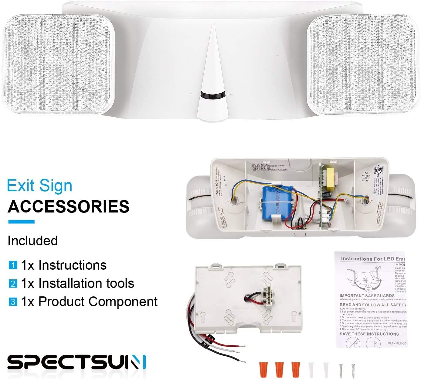 SPECTSUN 8 Pack LED Exit Emergency Light Combo with Battery Backup-US Standard Commercial Corded Emergency Exit Sign Lights for Home Power Failure,UL 924 Certified,Emergency Flash Lights