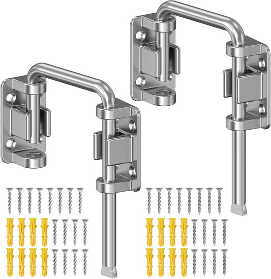Sliding Door Loop Lock, 90/180 Degree Stainless Steel Patio Door Latch for Sliding Barn/Single/Double Opening Gate, Shed, Closet, Window, Fence - Home Security Loop Latch (Silver-2PCS)