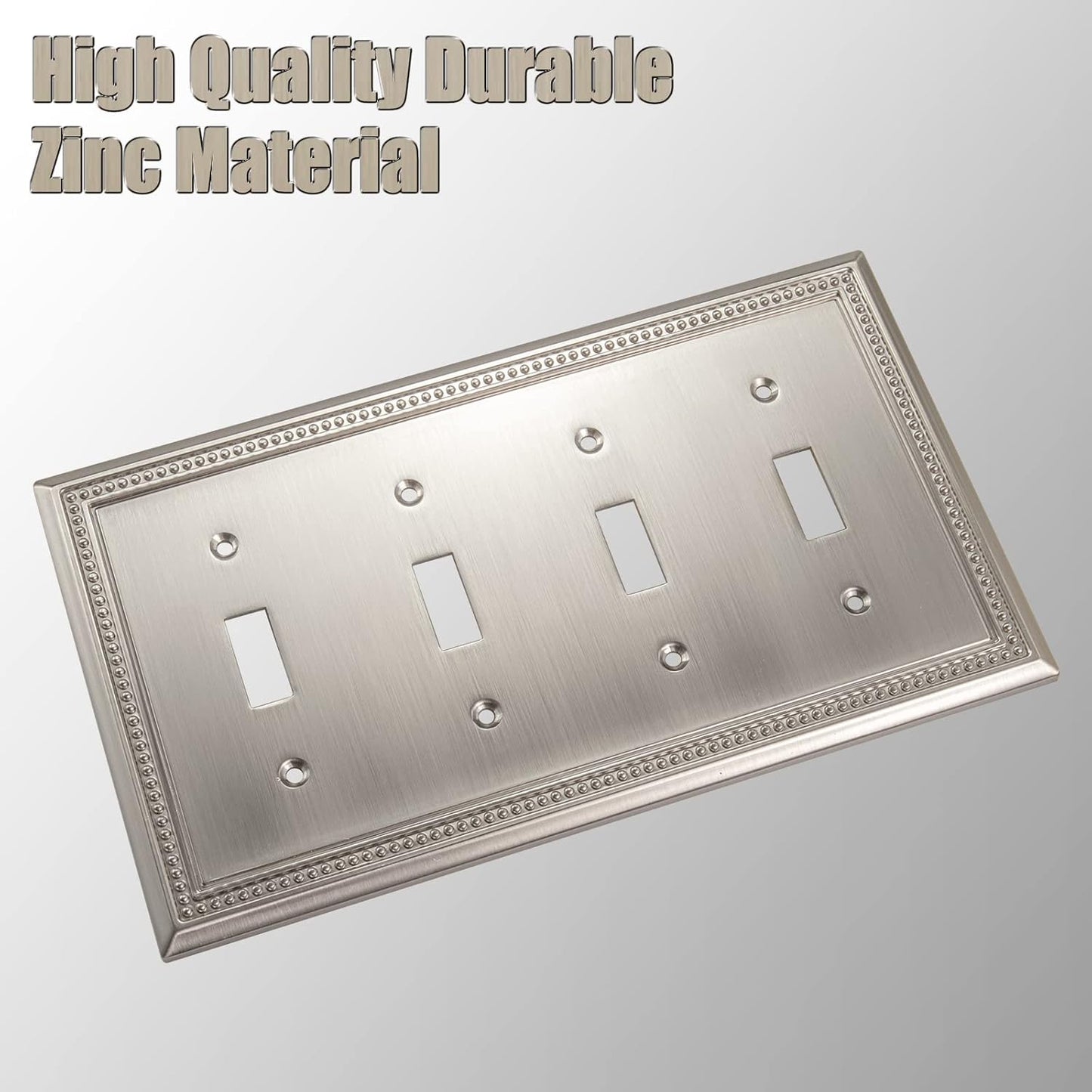 Henne Bery Sunken Pearls Heavy Duty Decorative Wall Plate Switch Plate Outlet Cover (Quad Toggle, Satin Nickel)