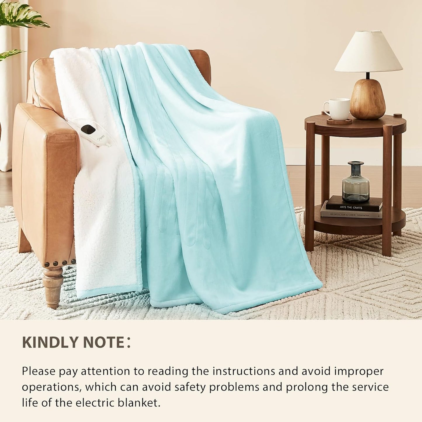 Homemate Electric Heated Blanket Full Size - 72"x84" Heating Blanket Full Size 1/2/4/6/8 Hours Auto-Off 10 Heat Level Over-Heat Protection Flannel Sherpa ETL Certification