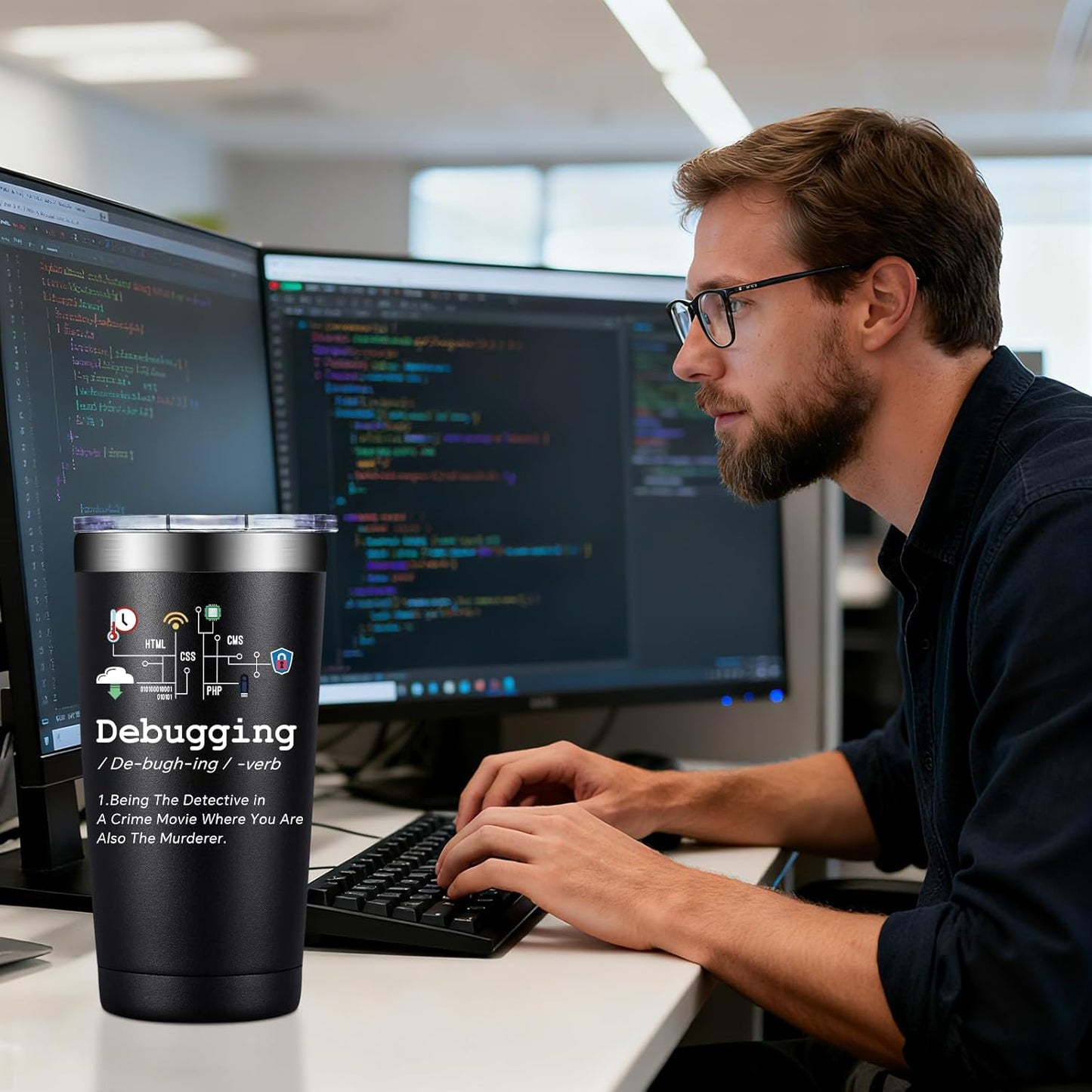 SpenMeta Christmas Computer Science Gifts - Computer Programmers Gifts for Coders, IT Tech, Geeks - 20oz Debugging Definition Tumbler Cup