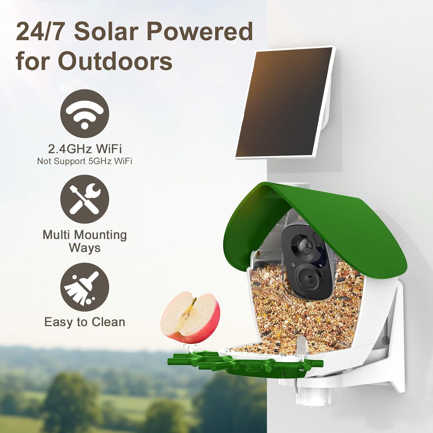 birdsnap® P33 - Smart Bird Feeder with Camera Solar Powered, 2K Video Bird Camera Feeder Live with 32GB Card, AI Identify Feather Species, Auto Record in Backyard, Ideal Gift for Birds Lover