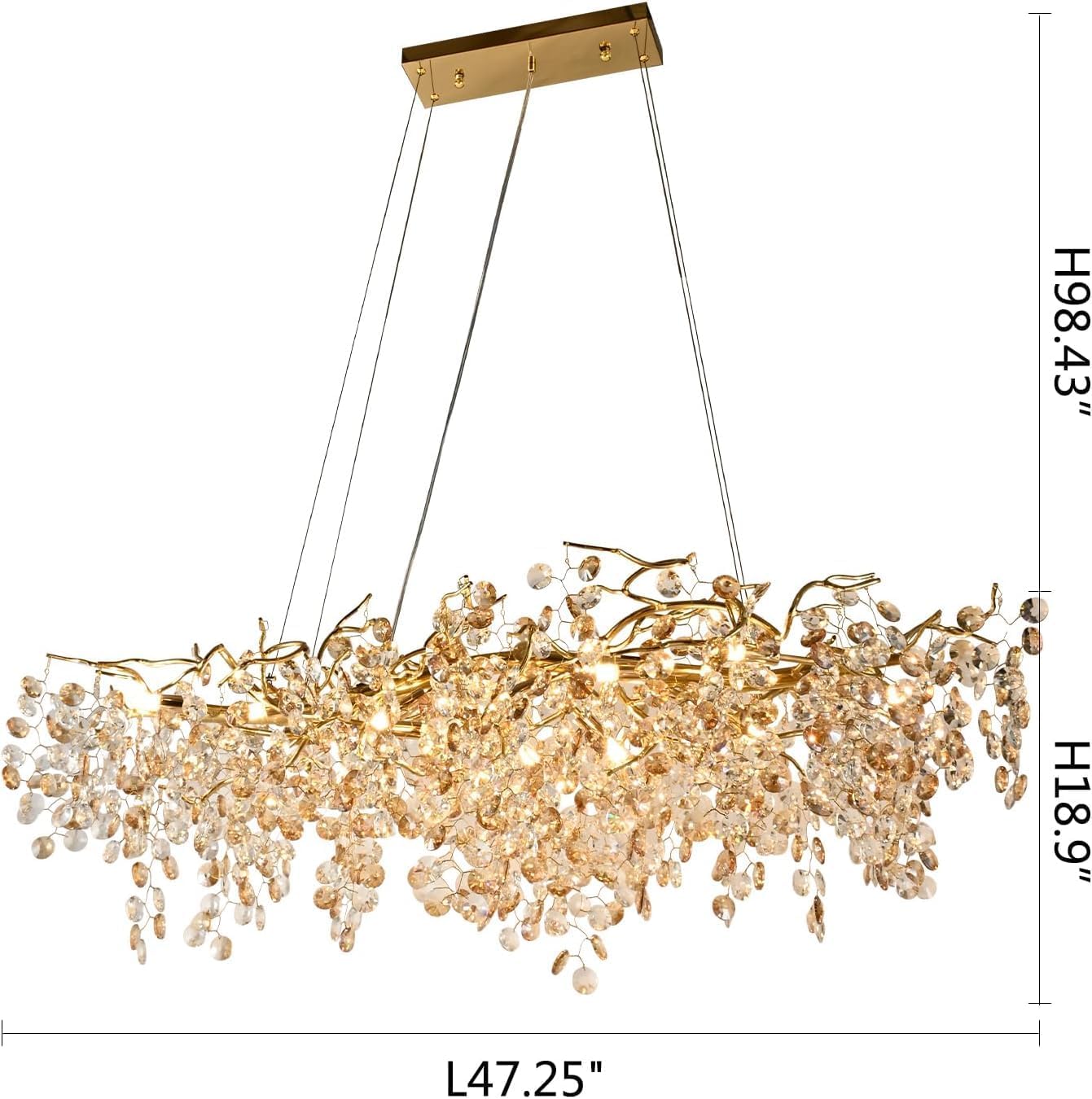 Modern Crystal Chandelier, 12-Light Raindrop Pendant Light Fixture, Luxury Gold Tree Branch Design for Dining Room, Living Room, Bedroom, Entryway - Elegant Home Decor