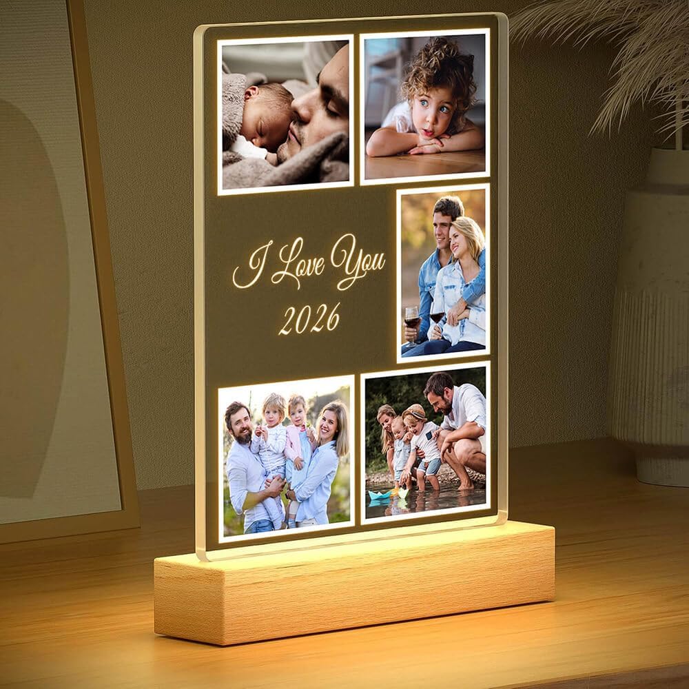 Custom Picture Frames with Photo, Personalized Photo Frame with Night Light, Customized Picture Frame, Personalized Valentines Day Gifts for Women, Men, Mom, Dad, Baby, Kid, Family