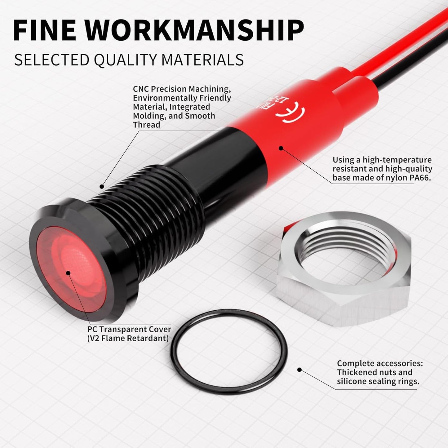 Indicator Light 10pcs 6mm 1/4" AC 12-24V Metal LED Waterproof Signal Lamp Pilot Dash Directional Car Truck Boat with Wire(Red 12V-24V)