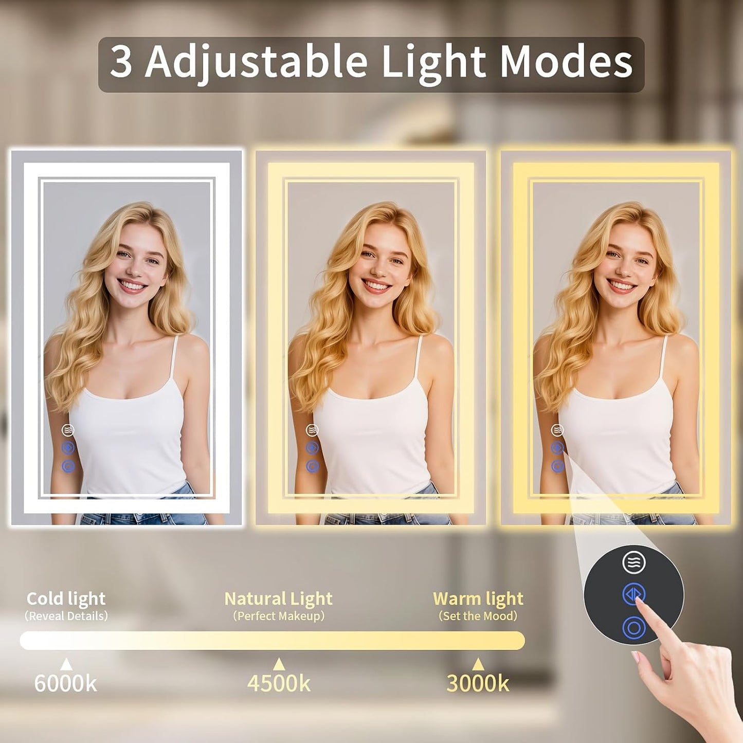 32"x40" LED Bathroom Mirror with Lights, Anti-Fog, Backlit + Front Lit, Dimmable, Led Vanity Mirror for Wall, Lighted Bathroom Mirror, 3 Colors, Shatter-Proof Tempered Glass