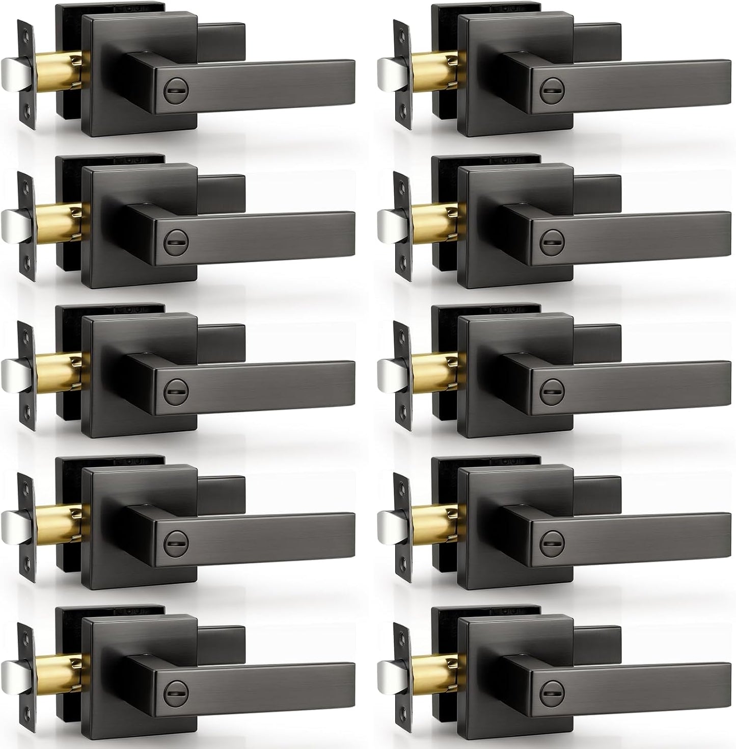 Probrico Interior Privacy Grey Door Lever Handles with Lock, Gunmetal Black 10 Pack Bedroom & Bathroom Lockset