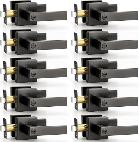 Probrico Interior Privacy Grey Door Lever Handles with Lock, Gunmetal Black 10 Pack Bedroom & Bathroom Lockset
