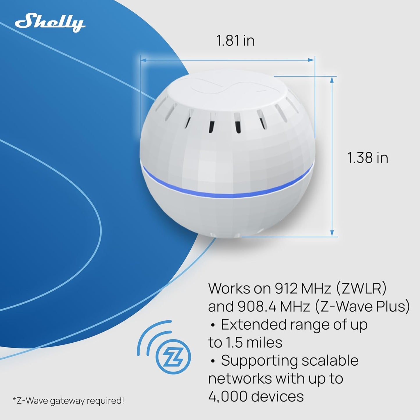 Shelly Wave H&T US White US LR, Z-Wave Long Range Indoor Smart Temperature & Humidity Monitor, Compatible with Alexa, Google Home, SmartThings, Home Assistant, Free Data Storage, Remote Monitoring