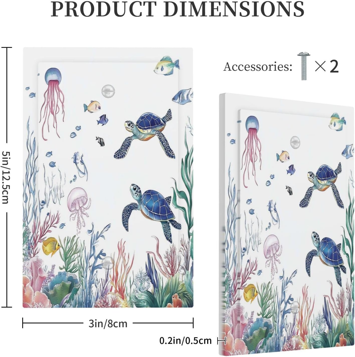 Blue Sea Turtle Ocean Fish Octopus Coral Light Switch Cover Plate 1 Gang No Device Blank Electrical Wall Plates Faceplate Decorative Switch Plate For Bathroom Kids Room Decor