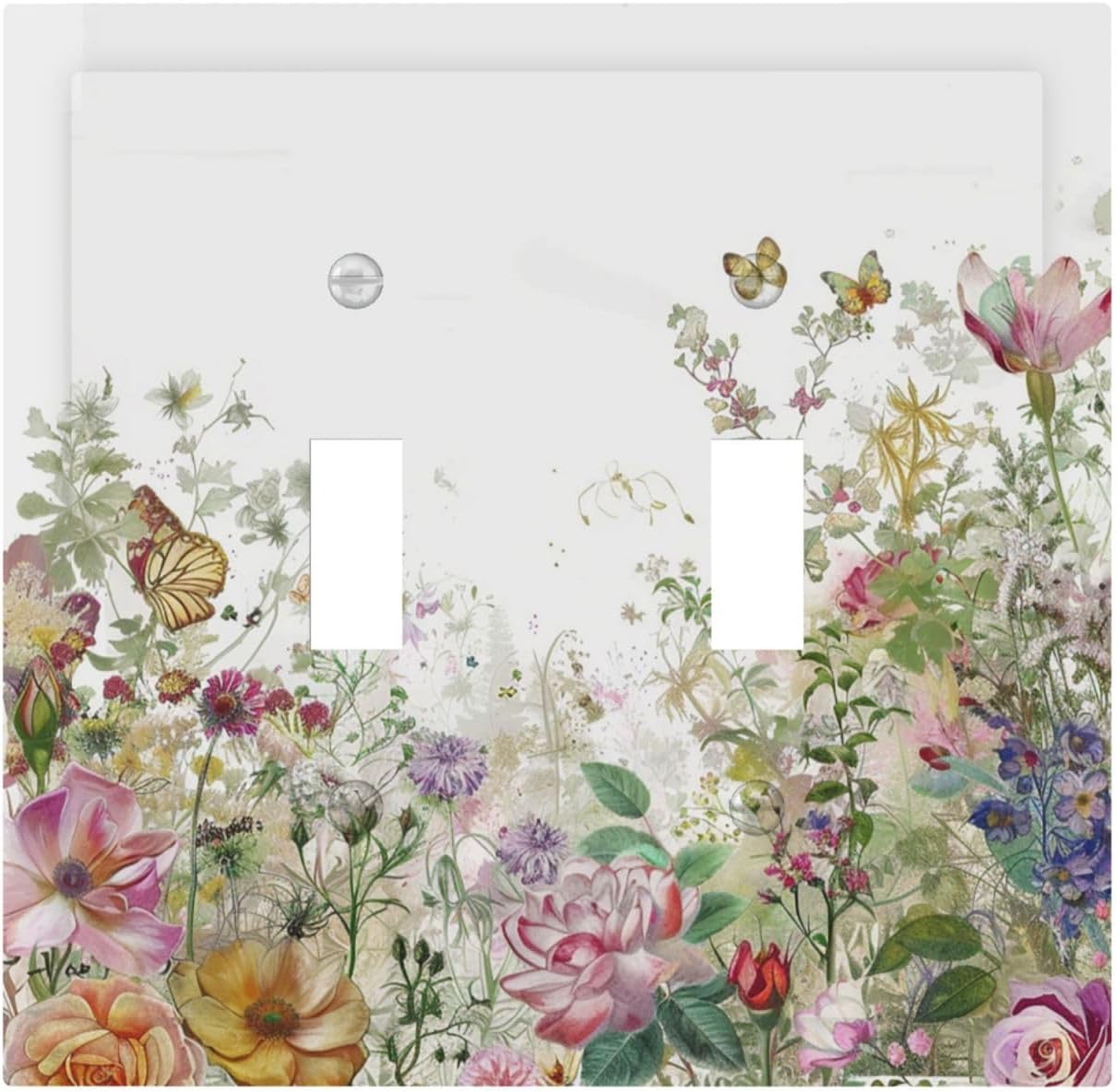 Decorative Switch Plates Boho Wildflower Colorful Floral Butterfly 2 Gang Double Toggle Outlet Light Switch Cover Wall Plate Electrical Faceplate For Bed Room Living Room Decor