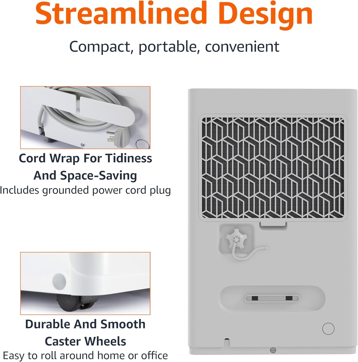 Amazon Basics Large Dehumidifier for Rooms, Energy Star Certified, Effectively Reduces Humidity, With Continuous Drain Pump, Timer, Auto-Defrost, Overflow Protection, up to 4000 SFT, 50 Pint, White