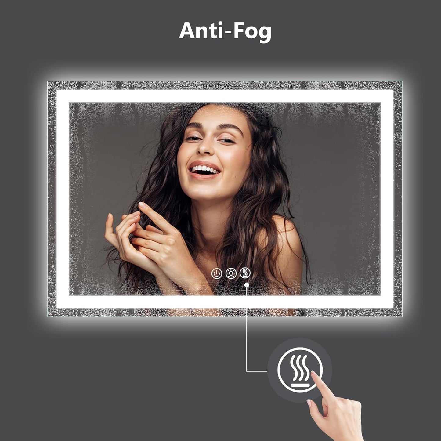 ROOMTEC 36 x 36 Inches LED Bathroom Mirror with Front and Backlit,Anti-Fog,3 Colors and Dimmable Light(Horizontal/Vertical), Silver