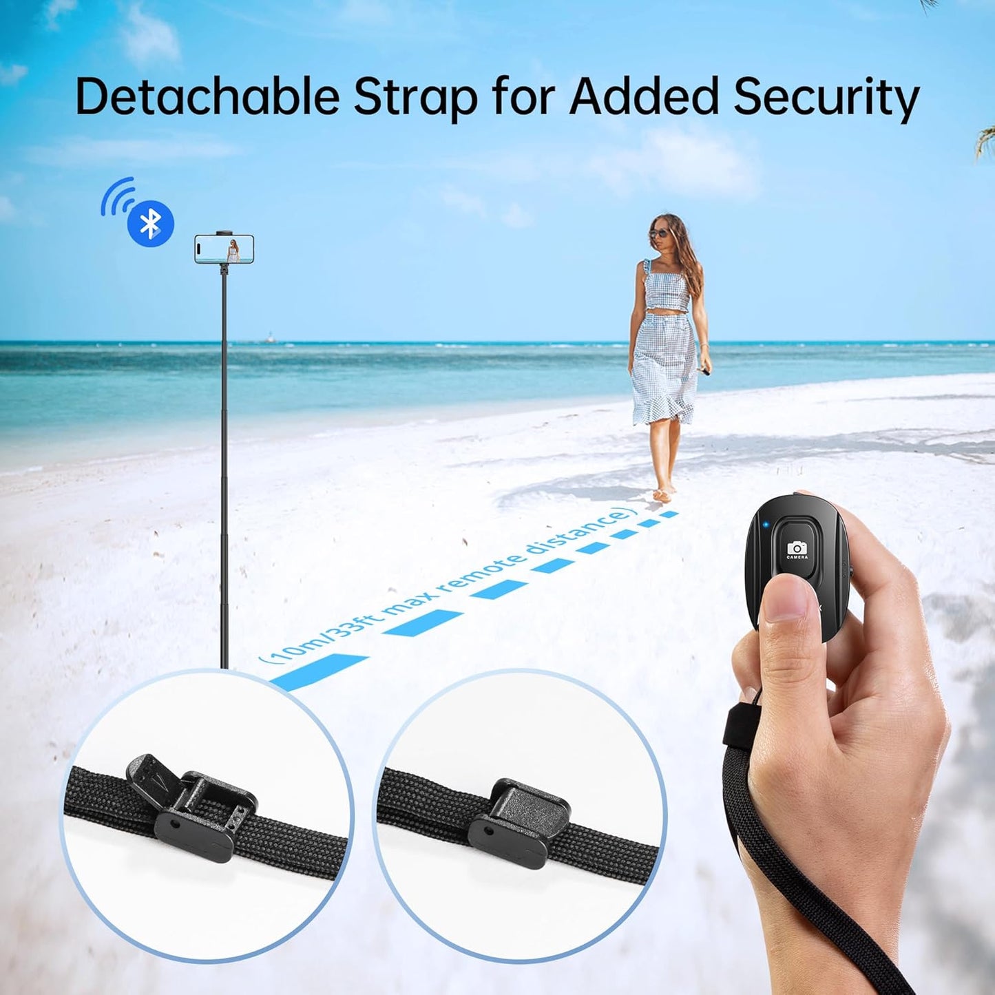 ATUMTEK Camera Remote Shutter for iPhone and Android Smartphones (2 Pack), Wireless Phone Remote Control Selfie Button for Photos and Videos (Bluetooth 5.2), Wrist Strap Included, Black