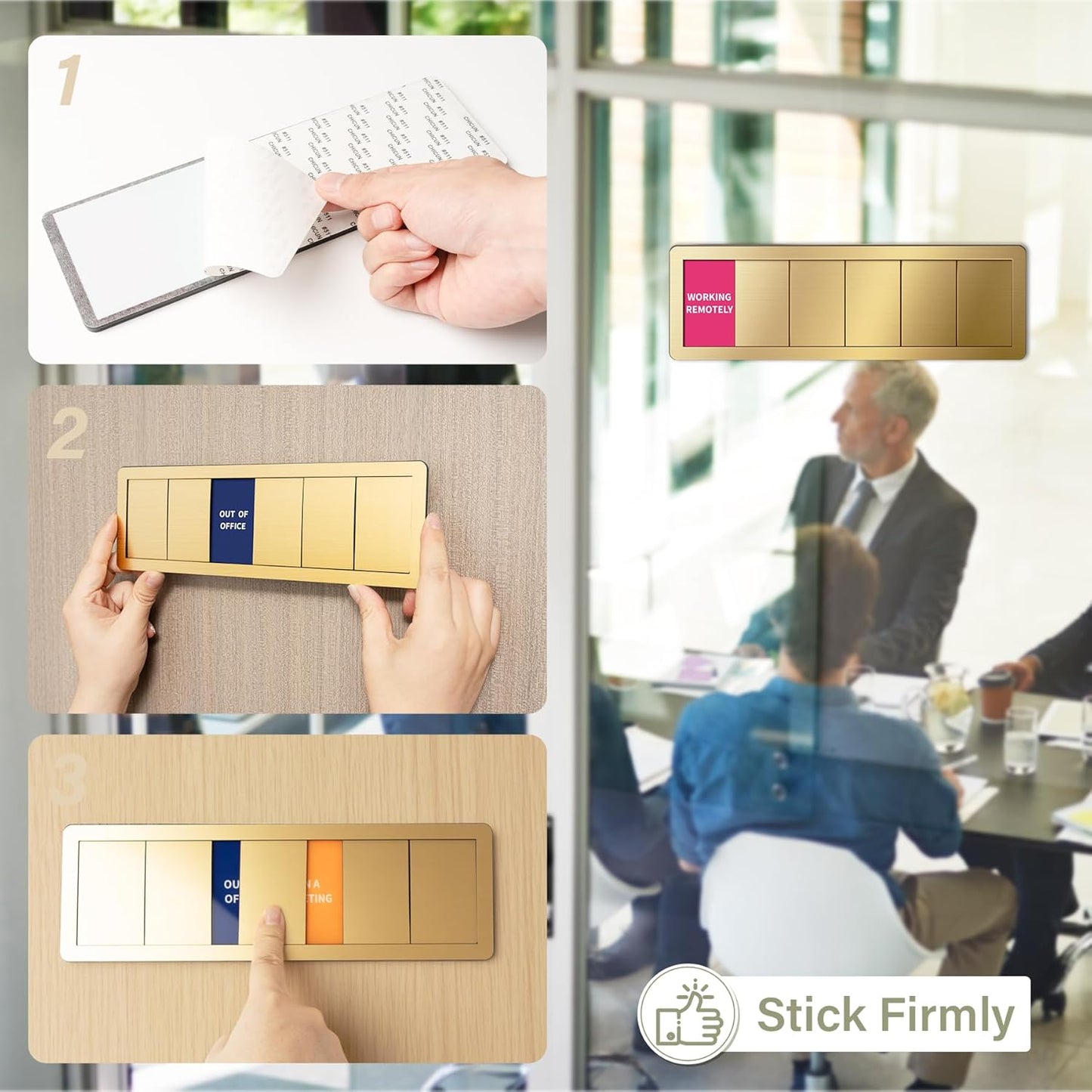 Office Door Signs -6 Options Do Not Disturb, In A Meeting, Out Of Office, Come In, Back Soon, Please Knock,Privacy Door Slider Sign for Meeting & Conference Room Brushed Gold