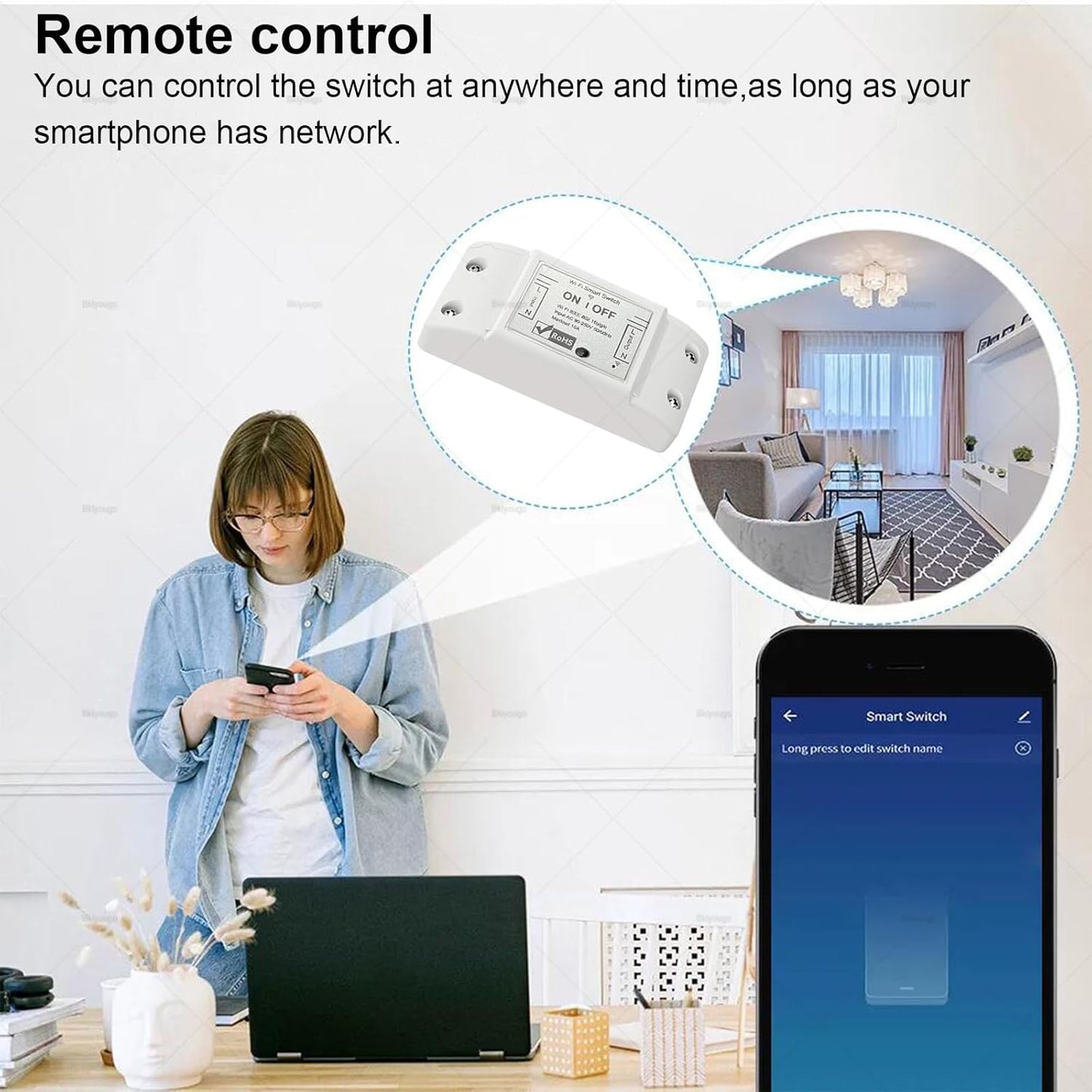 10A Wireless Smart Switch, Wi-Fi Light Switch Compatible with Alexa & Google Home & SmartThings, FCC Certified, No Hub Required Support DIY Module(4 Pack)
