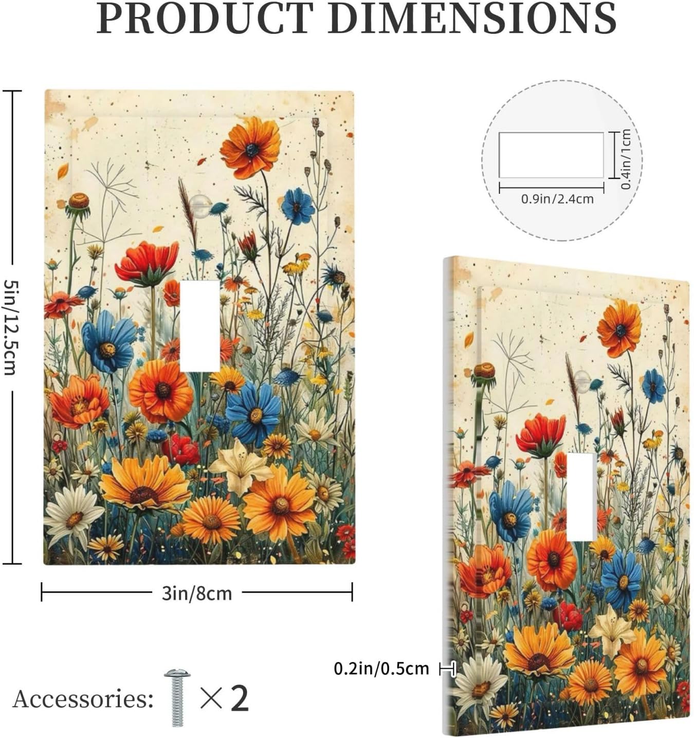 Decorative Light Switch Cover Plate Colorful Flowers Wildflowers Plants Orange Yellow Blue 1 Gang Single Toggle Wall Plate Electrical Outlet Covers Decorate Switch Plate Cover for Home Farmhouse Decor