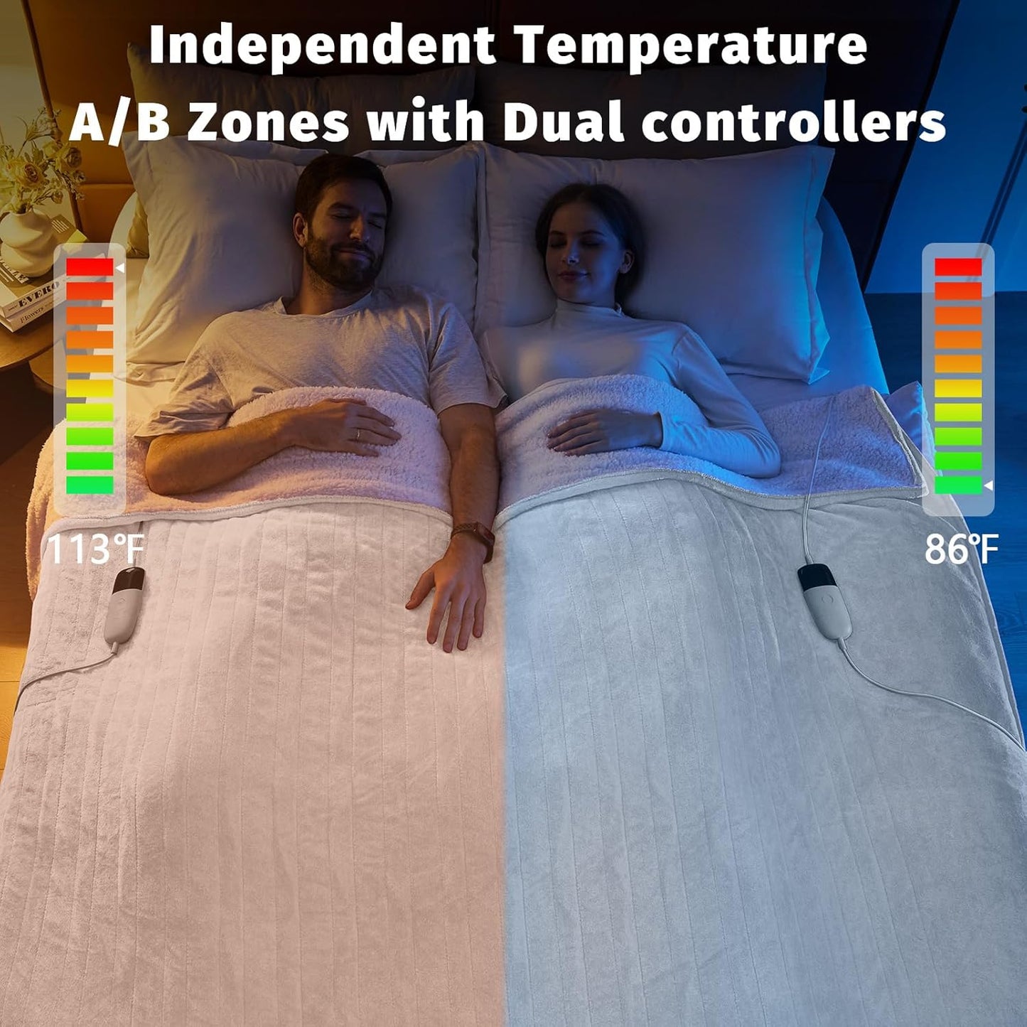 Heated Electric Blanket King Size - 90" x 100" Heating Blanket with Dual Control, 10 Heating Levels & 8 Hours Auto Off, Soft Warm Flannel Blanket, Christmas Birthday Gifts for Senior Grandma