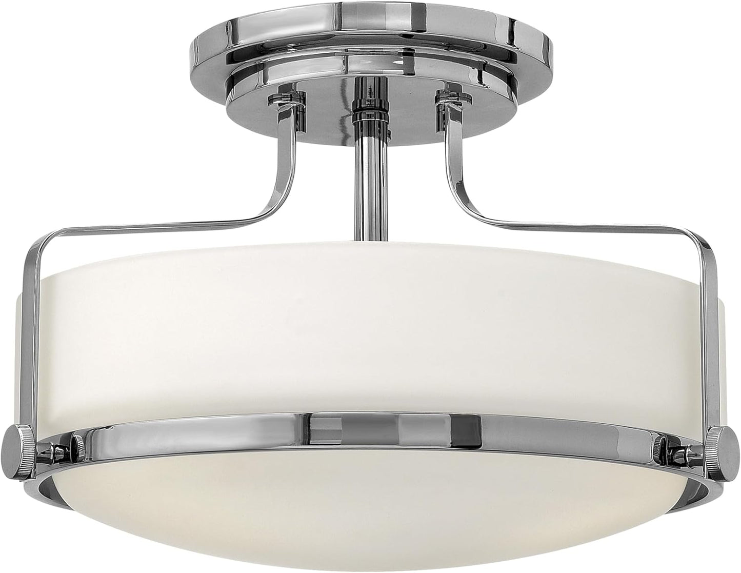 Hinkley Harper 3641CM Medium Semi-Flush Mount Ceiling Light - Sleek, Retro Style - Chrome + Etched Opal Glass