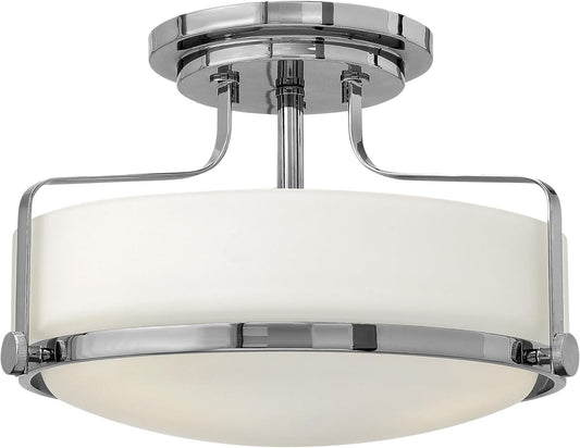 Hinkley Harper 3641CM Medium Semi-Flush Mount Ceiling Light - Sleek, Retro Style - Chrome + Etched Opal Glass
