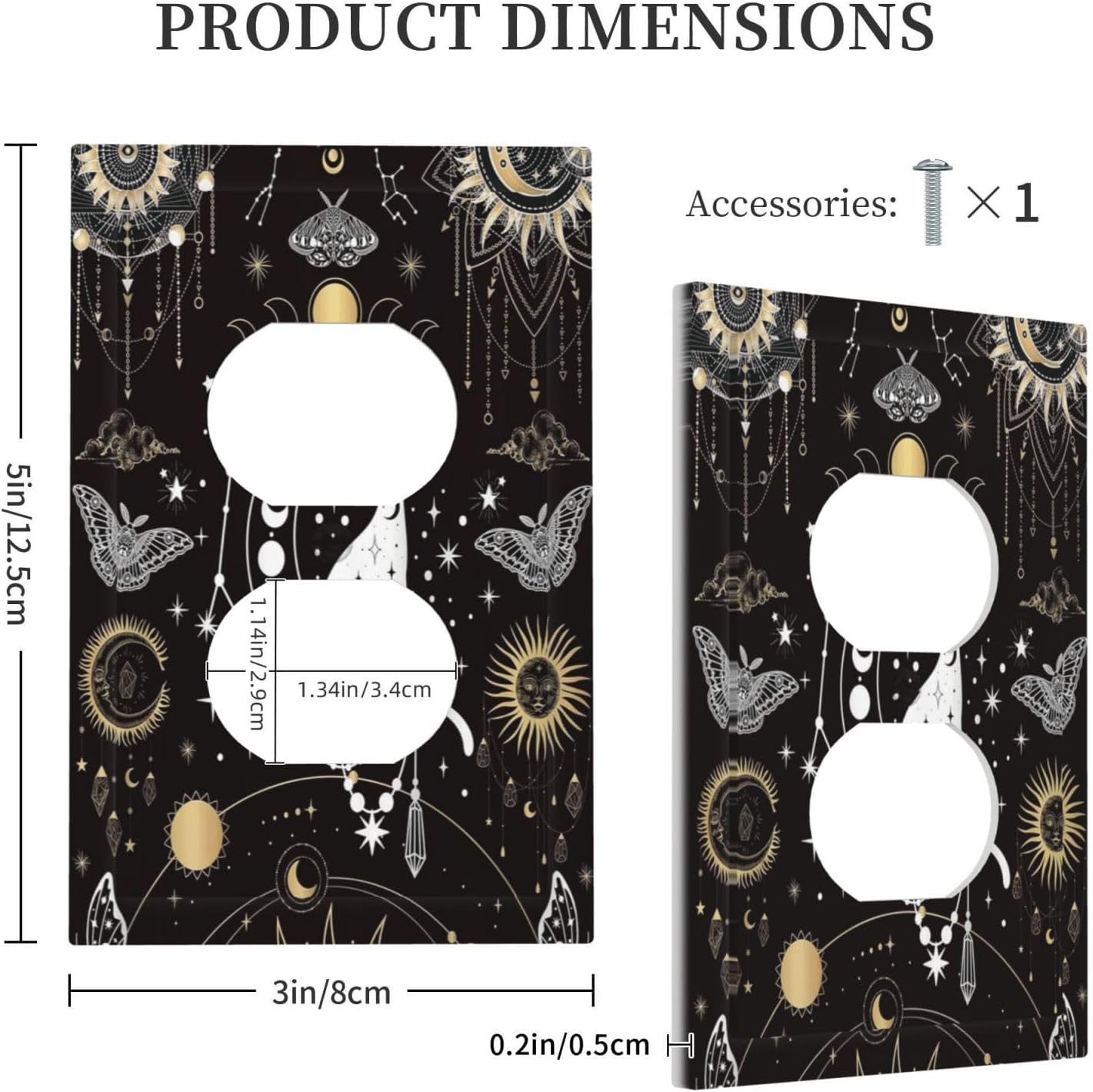 White Cat Tarot Moon Phases Moth Celestial Gothic Outlet Covers 1 Gang Duplex Light Switch Cover Decorative Switch Plates Electrical Receptacle Faceplate Wall Plate for Kids Room Bedroom Decor