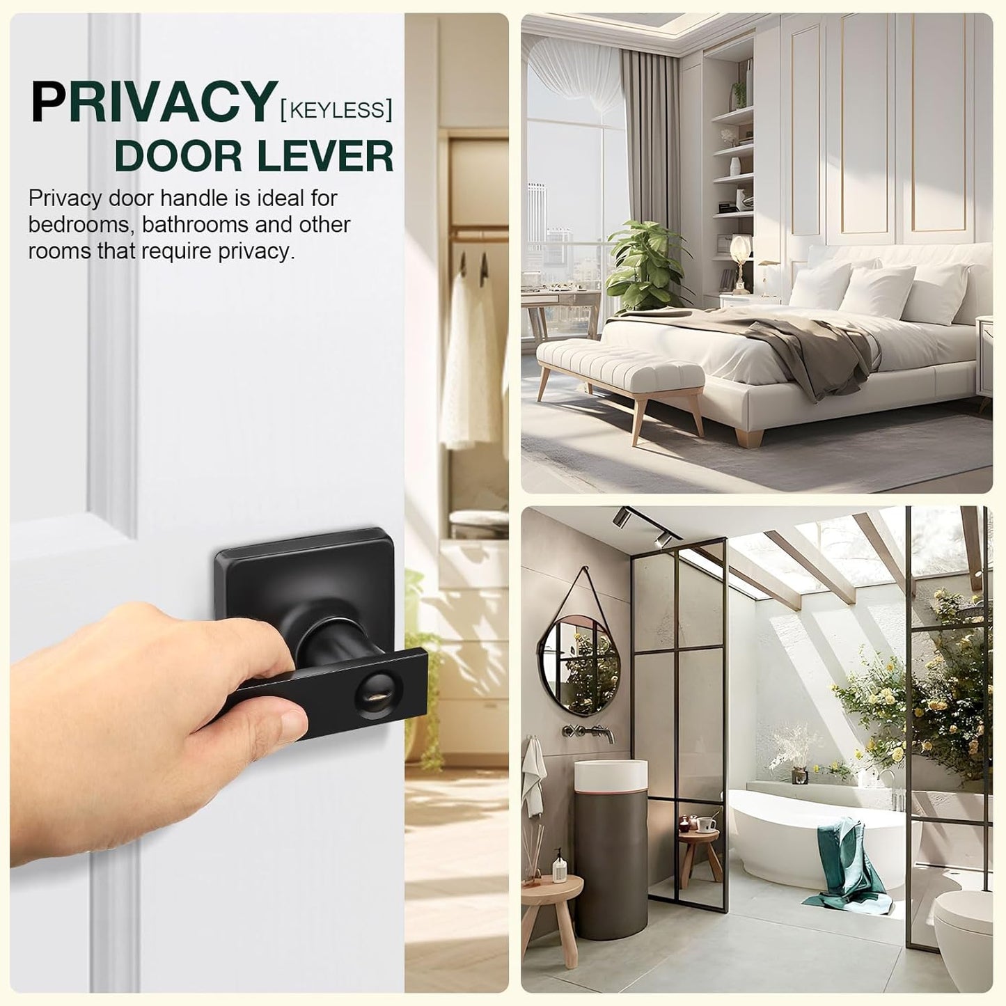 GOBEKOR 10 Pack Privacy Door Levers Black Interior Door Handles with Lock Keyless Matte Black Locks for Bedroom Bathroom