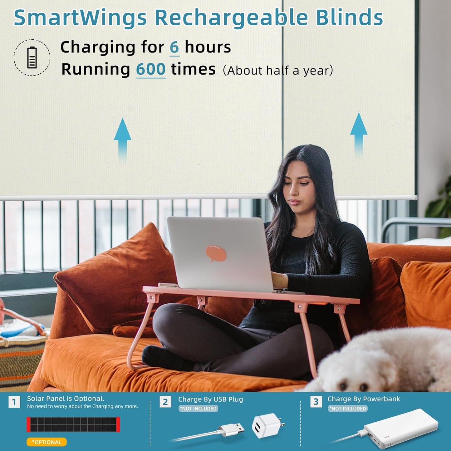 SmartWings Motorized Smart Blinds with Remote, Custom Automatic 100% Blackout Roller Shade Compatible with Alexa/Homekit/Google, Electric Smart Blinds for Indoor Windows, Vinyl Beige