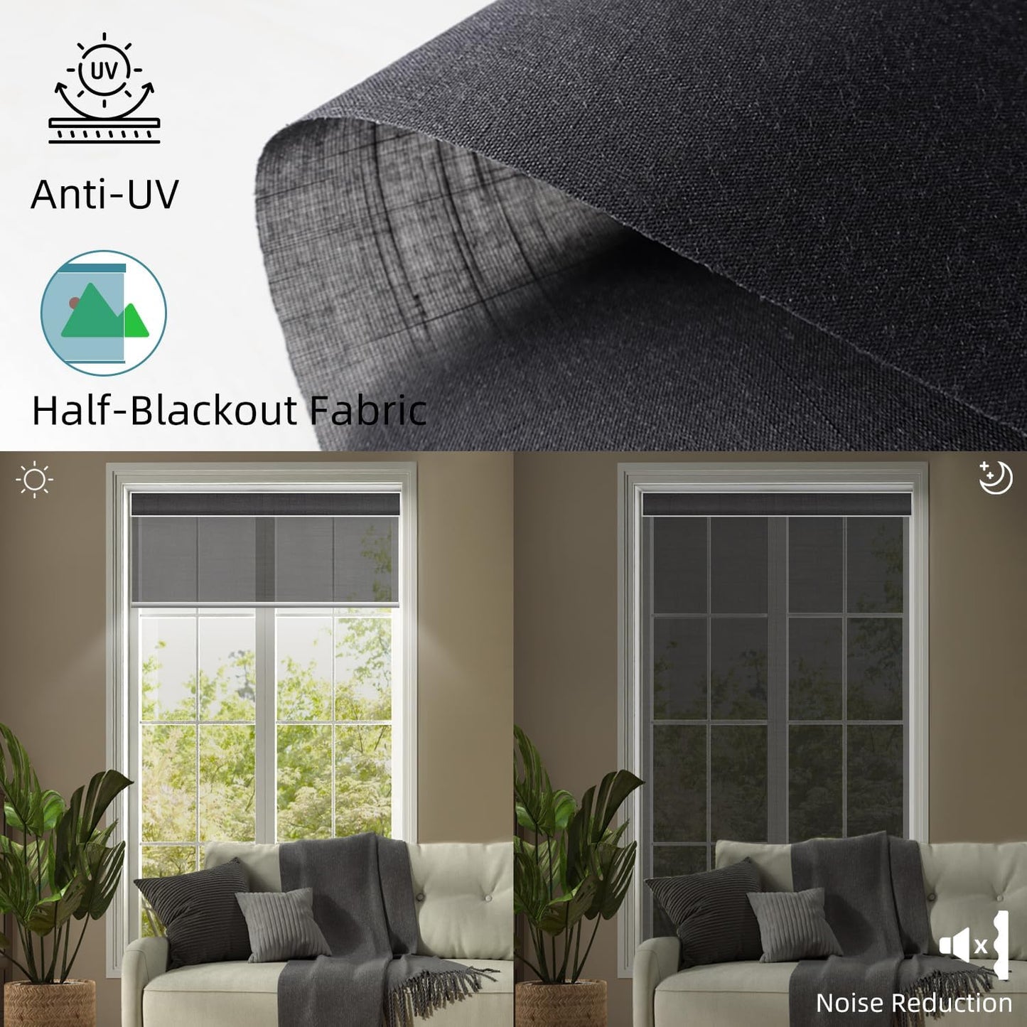 SmartWings Motorized Light Filtering Roller Shades 60% Blackout Custom Size, Rechargeable Battery, Works with Matter/Apple HomeKit, Alexa, Thread/Zigbee, Remote Optional, 60% Twilight Shadow