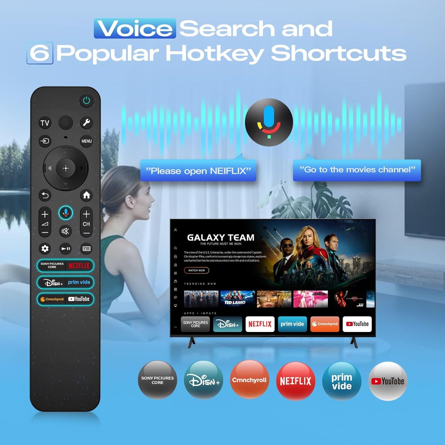 Voice Replacement for Sony TV Remote, for All 2019-2025 Sony Remote Control for Bravia Google/Android Smart 4K 8K LED OLED UHD TVs (with Backlit, Voice Control, Remote Finder and USB Changing)