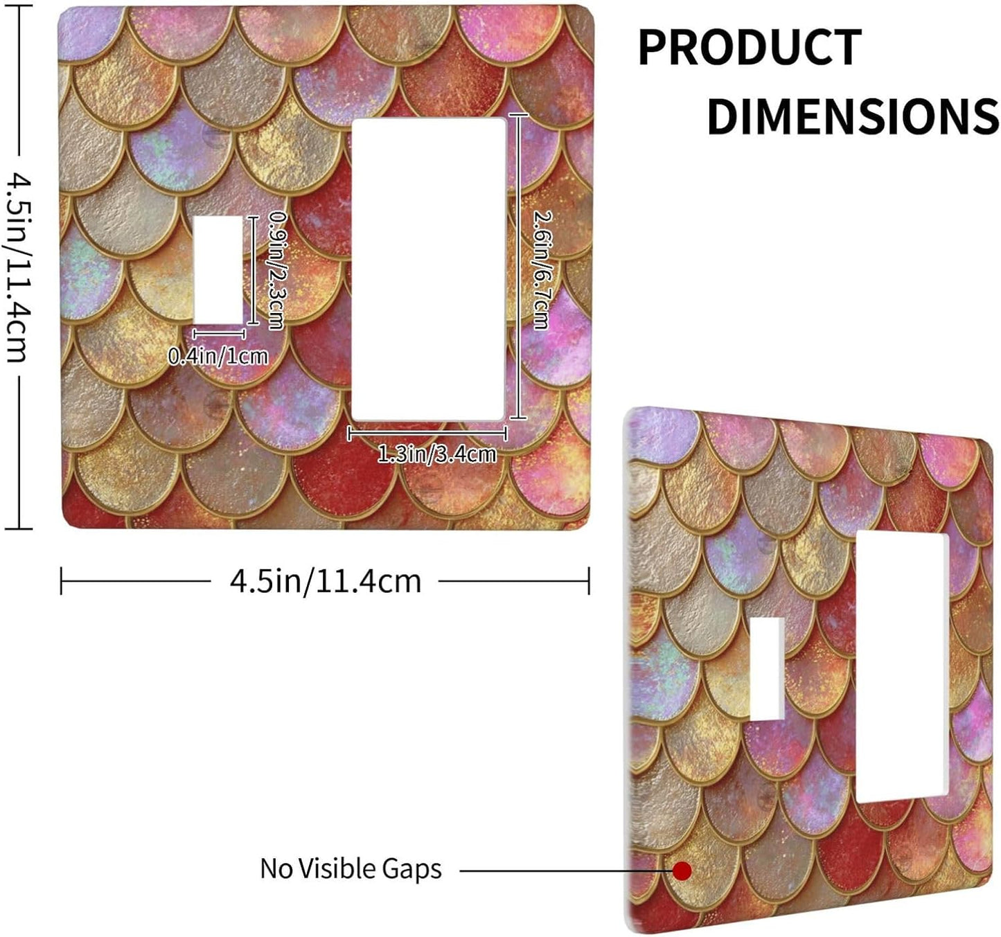 Mermaid Glitter Scale Rainbow Gold Fish Scales Outlet Covers 1 Toggle 1 Rocker Combination Decorative Wall Plate Electrical Switch Plates Light Switch Cover Plate for Bed Room Home Decor