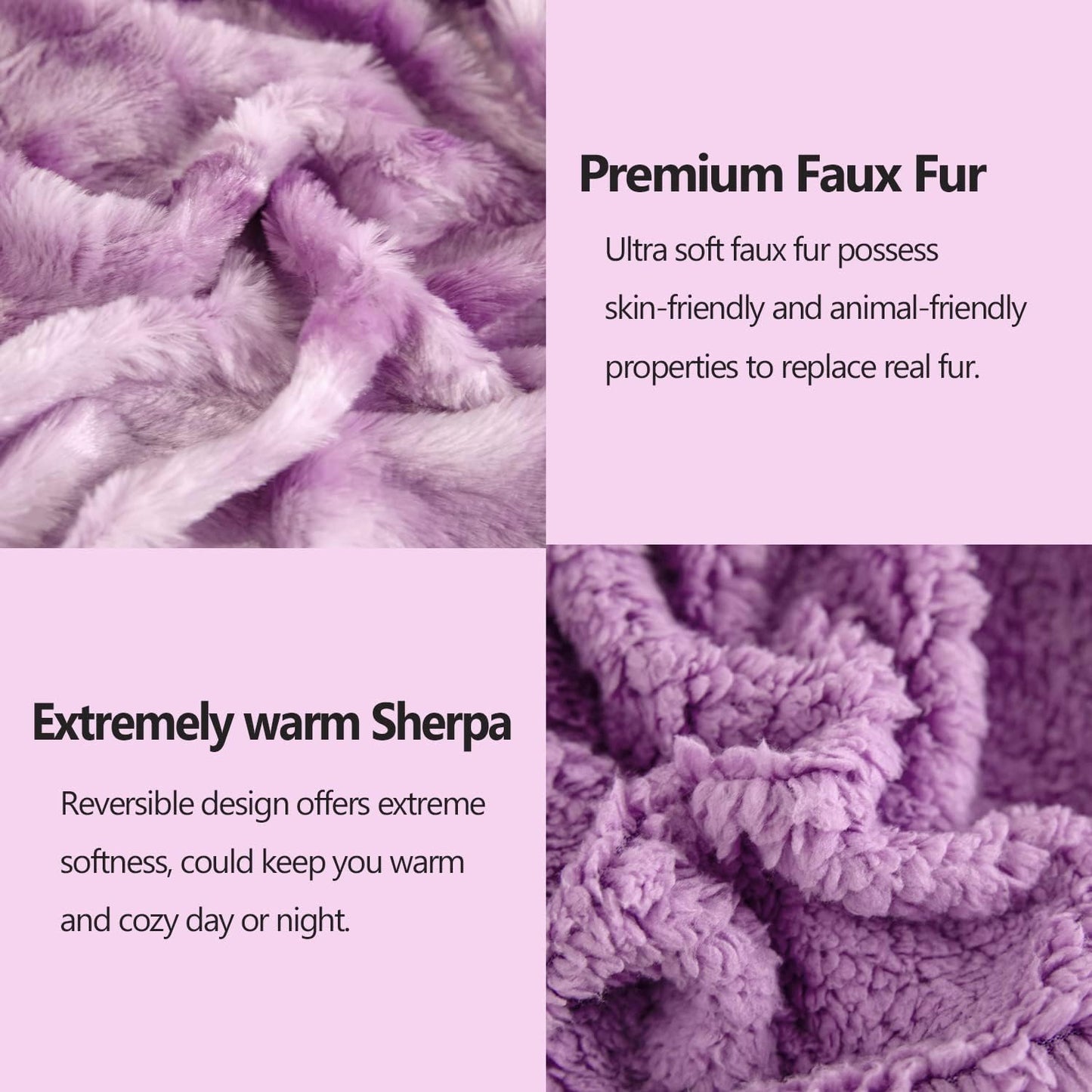 NEWCOSPLAY Super Soft Faux Fur Throw Blanket for Couch Light Purple Sherpa Fuzzy Plush Warm Blanket for Sofa Bed (Light Purple, Throw(40"x50"))
