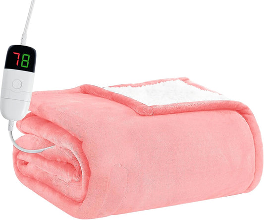 BOMOVA Heated Electric Blanket Twin - 62" x 84" Heating Blanket with 10 Heating Levels & 8 Hours Auto Off, Warm Flannel Blanket, Christmas Birthday Gifts for Women