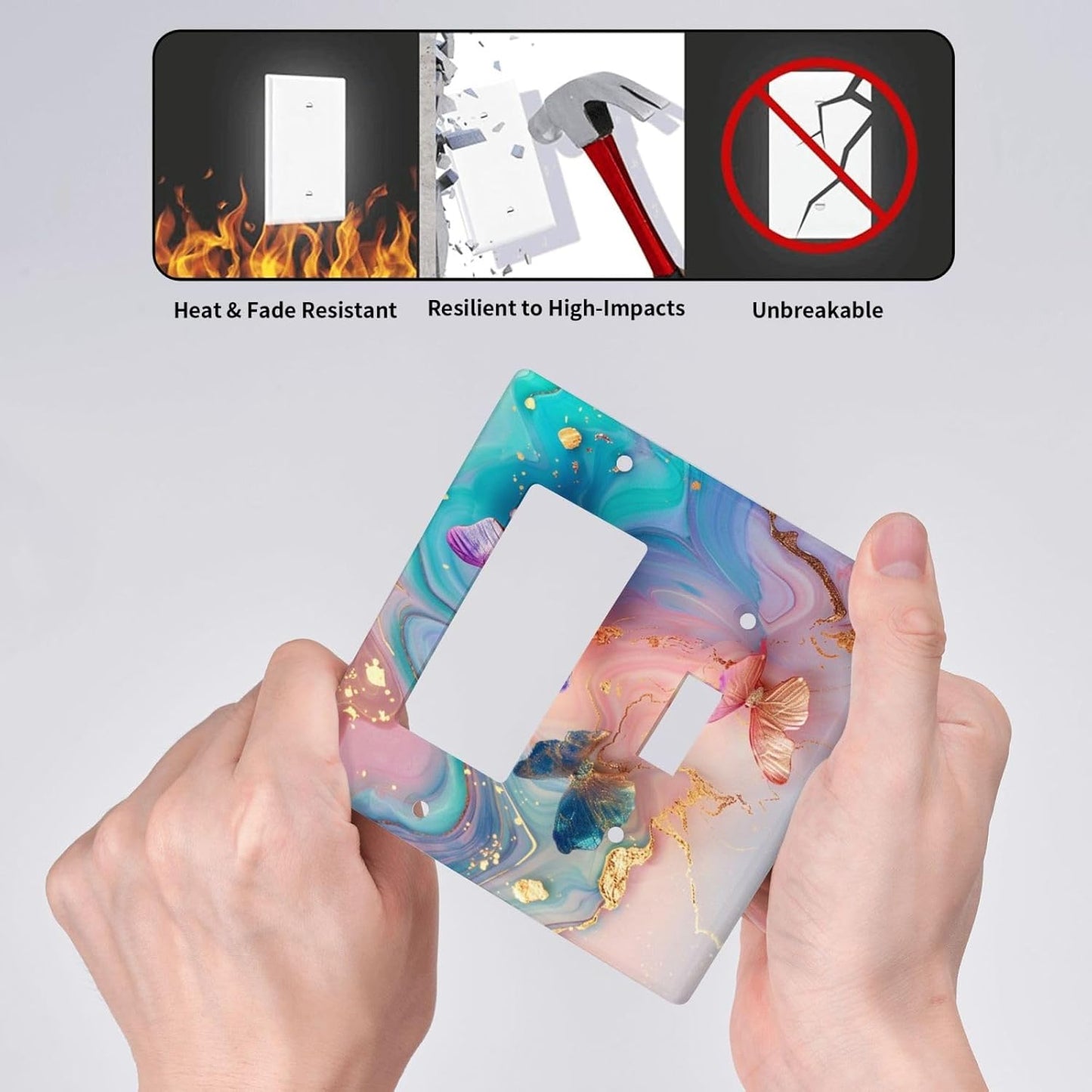 Colorful Marble Butterfly Gold Glitter Abstract Print Outlet Covers 1 Toggle 1 Rocker Combination Decorative Wall Plate Electrical Switch Plates Light Switch Cover Plate for Bed Room Living Room Decor