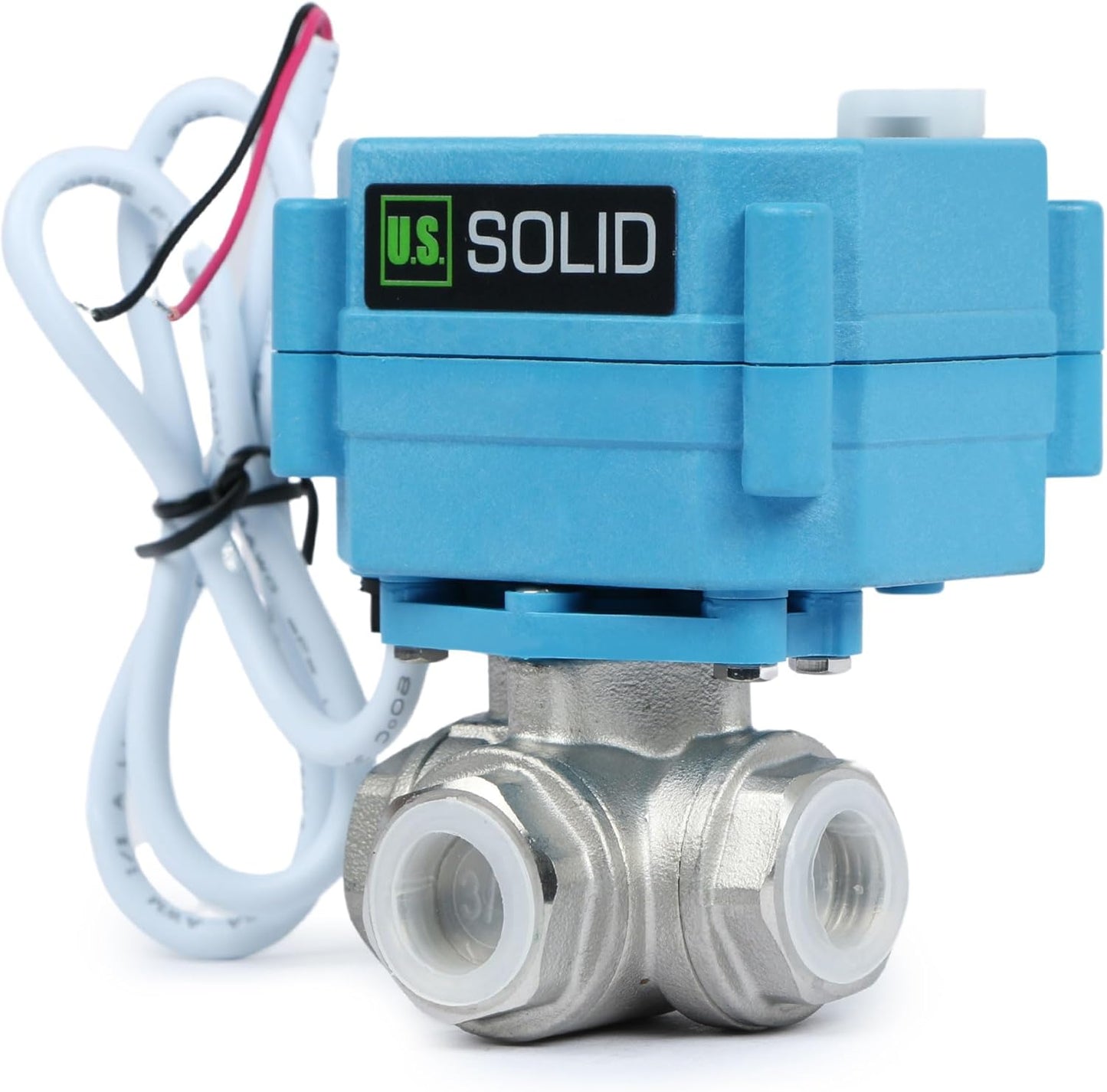 U.S. Solid 3/8" 3 Way Stainless Steel Motorized Ball Valve AC110-230V, L Type Water Shutoff Valve with Manual Function, Standard Port
