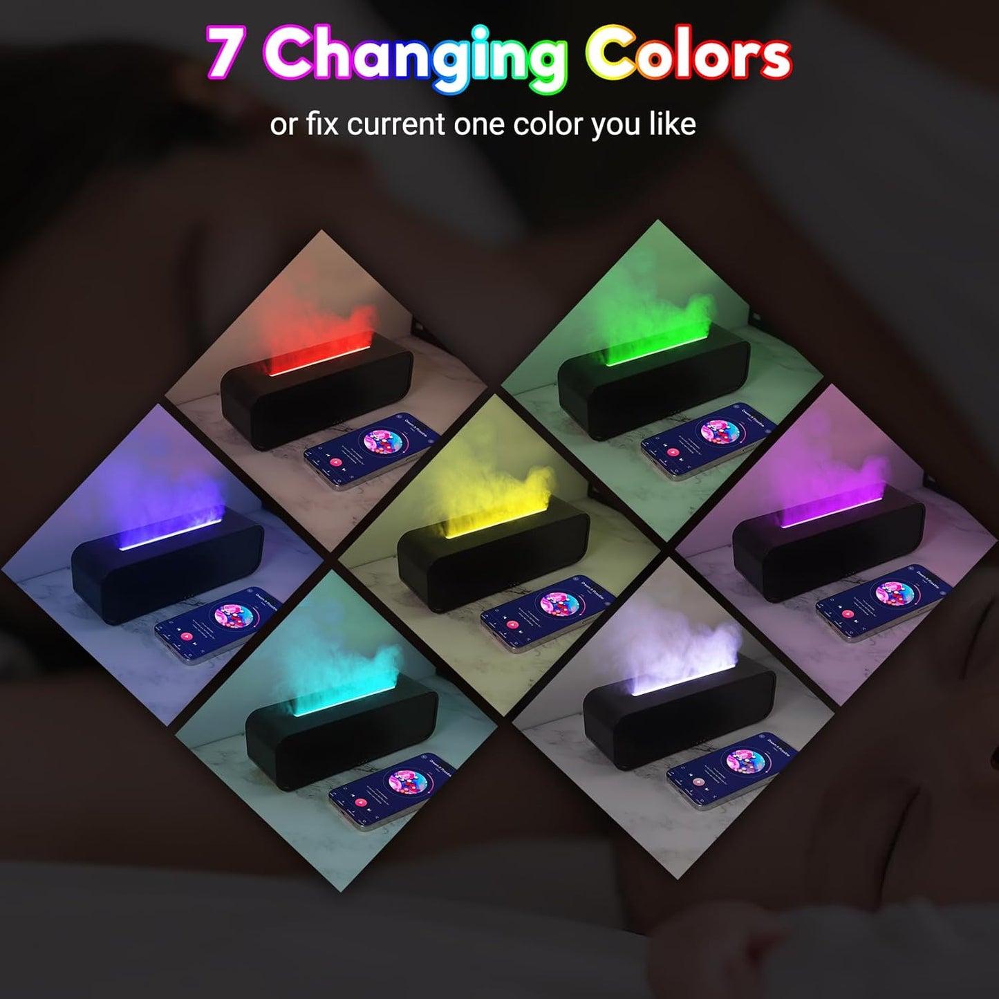 Essential Oil Diffuser, 250ml Flame Oil Diffuser - Aromatherapy Humidifier, Sound Activated Flame Effect, Rainbow Flame, Music Sync, Remote Control - Perfect for Bedroom Home Office Yoga (White)