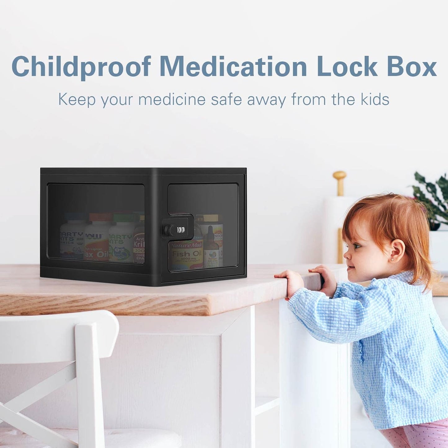 DEPAD Large Medication Lock Box, Medicine Box with Code, Lockable Medicine Storage Box for Medicine Safe/Dorm/Phone//Home/Office, Box with Lock for Refrigerator