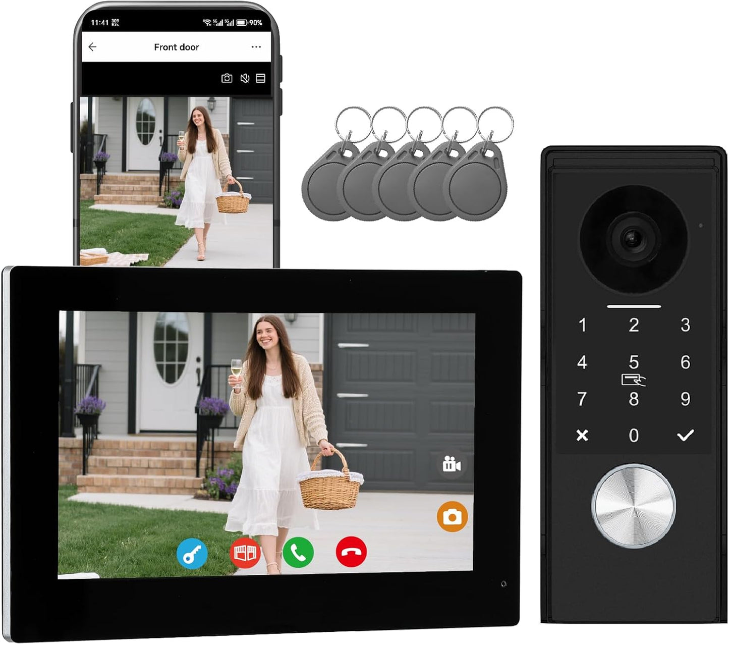 Video Door intercom 2-Wired, doorbell withCamera, Full HD Camera, Door intercomSupports Password, 7" WiFi Monitor andTuya APP, 2-Way Audio, Unlock for HomSecurity System